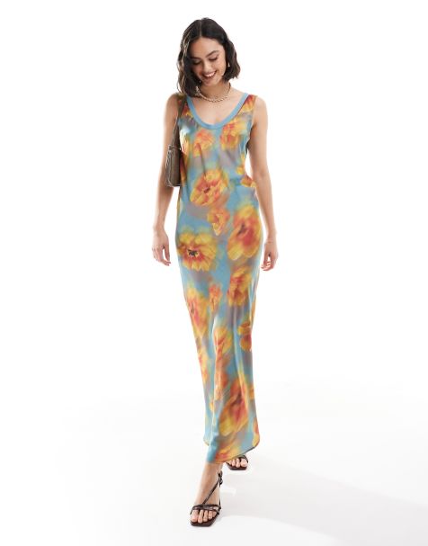 ASOS DESIGN - Robe nuisette mi-longue en biais avec col côtelé - Imprimé fleurs - view 1