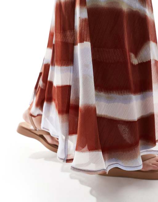 ASOS DESIGN - Robe nuisette mi-longue en mousseline à encolure dégagée et imprimé rayures abstraites - Rouille, 4 de 4