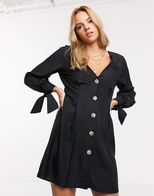 ASOS DESIGN - Robe patineuse courte boutonnée avec liens sur les manches