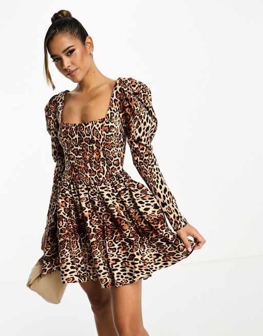 ASOS DESIGN - Robe patineuse courte en popeline de coton non tissée à imprimé animal