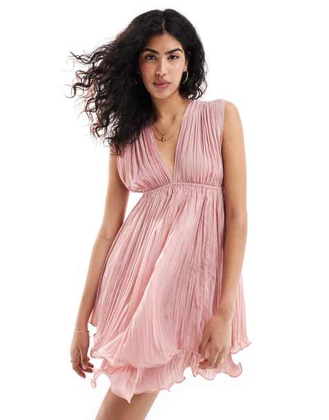 ASOS DESIGN - Robe patineuse courte plissée à encolure carrée - Rose sombre - view 1