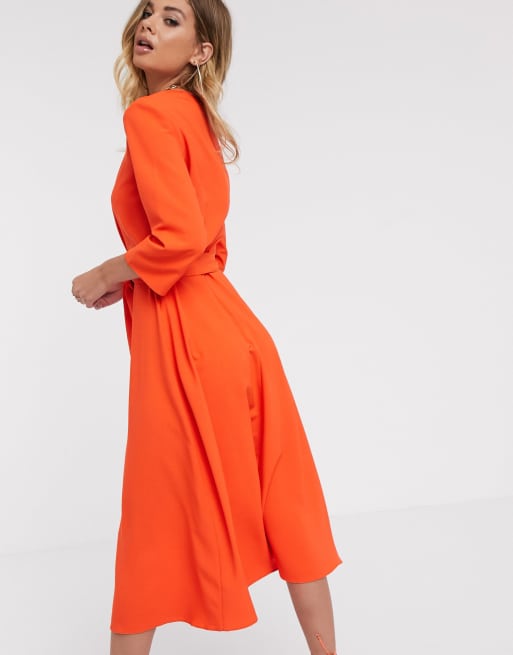 ASOS DESIGN Robe patineuse mi longue crois e nou e Orange