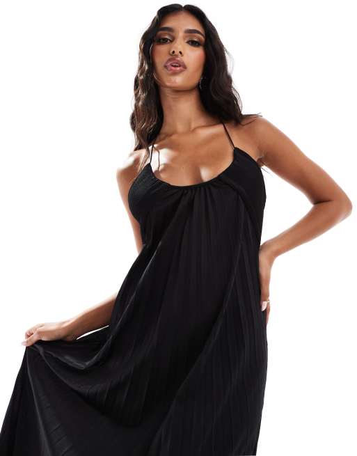 ASOS DESIGN - Robe plissée longue à encolure dégagée et dos nu - Noir, 3 de 4