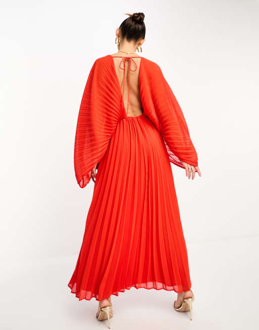 ASOS DESIGN Robe pliss e longue manches oversize Rouge ASOS