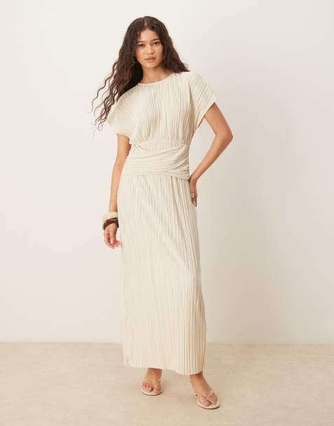 ASOS DESIGN - Robe plissée longue et sans manches avec détail torsadé à l'avant - Babeurre - view 1