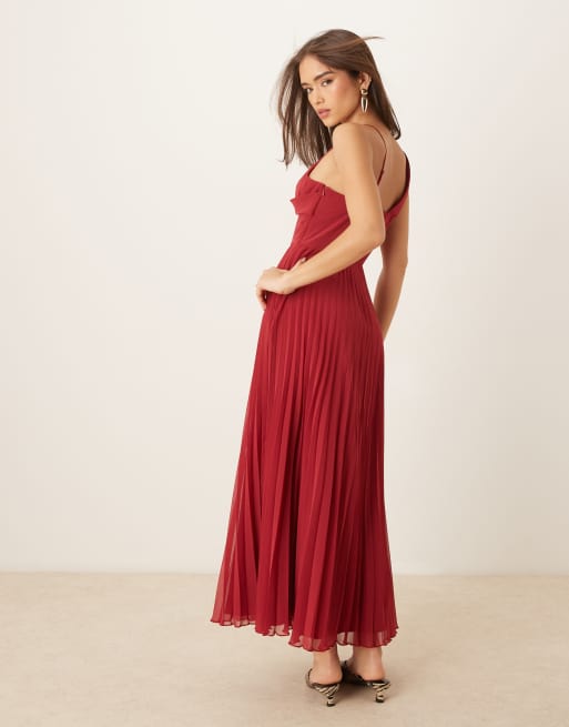 ASOS DESIGN - Robe plissée mi-longue avec bretelles fines et corsage drapé - Rouge, 4 de 4