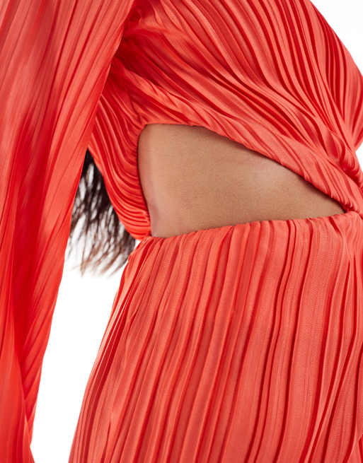 ASOS DESIGN - Robe plissée mi-longue et asymétrique à détail fendu - Corail, 3 de 4
