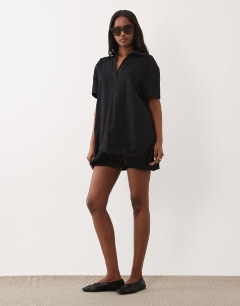 ASOS DESIGN - Robe polo courte à ourlet effet boule - Noir - view 1