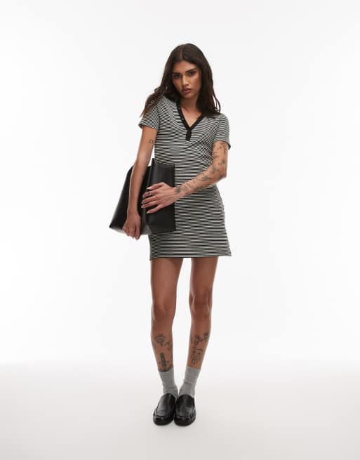 ASOS DESIGN - Robe polo courte à rayures avec manches longues et col