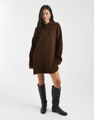 ASOS DESIGN - Robe polo en maille - Marron-Brown