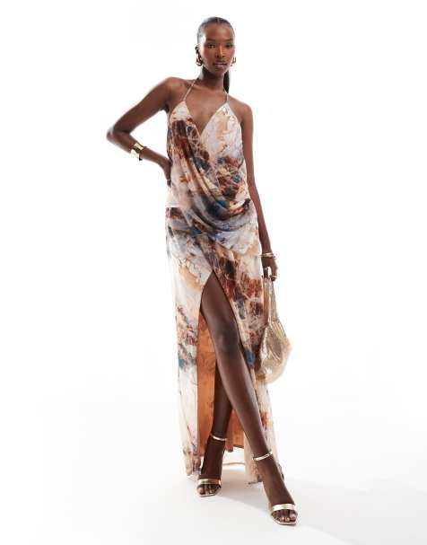 ASOS DESIGN - Robe portefeuille à décolleté plongeant, à fines bretelles et à imprimé marbré - view 1