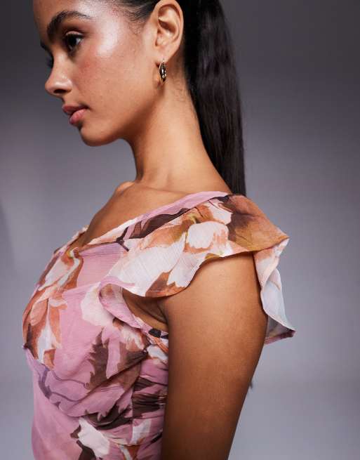 ASOS DESIGN - Robe portefeuille longue à imprimé fleuri vintage avec manches évasées et ourlet à basque, 3 de 4