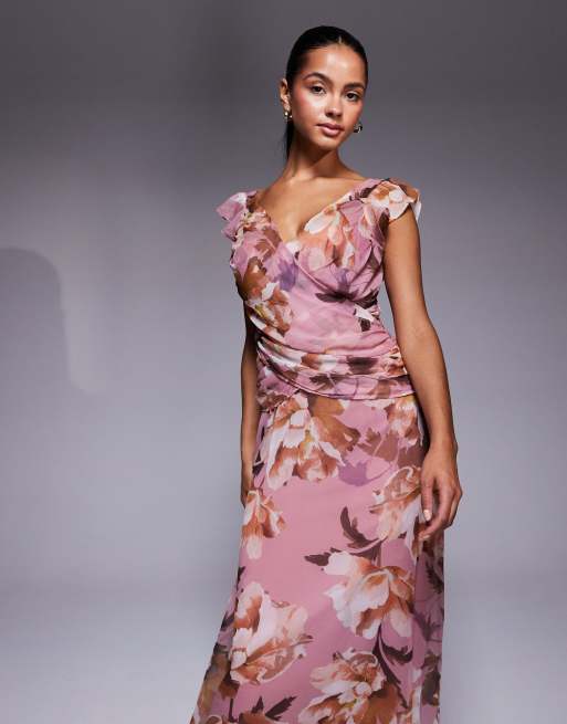 ASOS DESIGN - Robe portefeuille longue à imprimé fleuri vintage avec manches évasées et ourlet à basque, 4 de 4