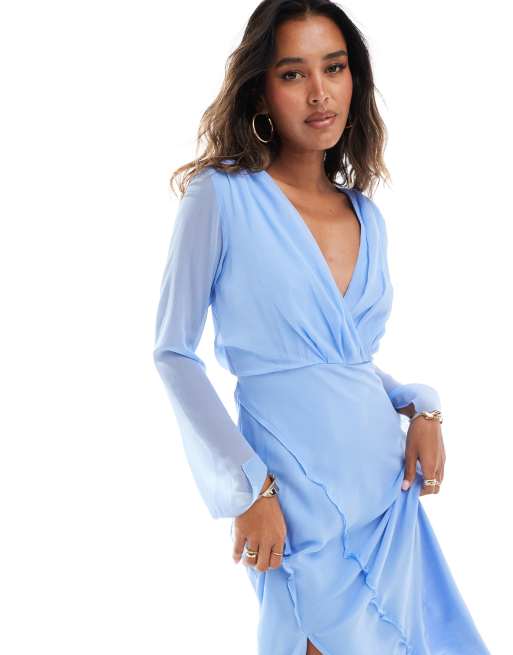 ASOS DESIGN - Robe portefeuille mi-longue à surpiqûres - Bleu sombre, 2 de 4
