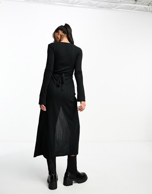ASOS DESIGN Robe portefeuille mi-longue et texturée à manches