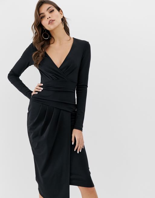 ASOS DESIGN - Robe portefeuille mi-longue moulante ...