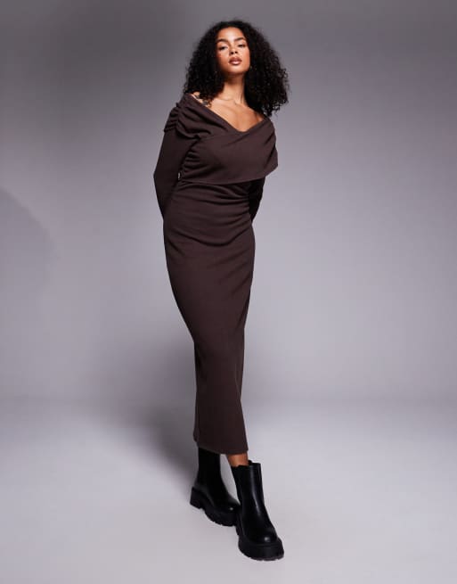 ASOS DESIGN - Robe portefeuille ultra douce mi-longue - Chocolat, 2 de 4