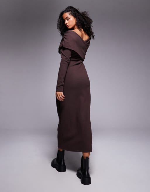 ASOS DESIGN - Robe portefeuille ultra douce mi-longue - Chocolat, 4 de 4