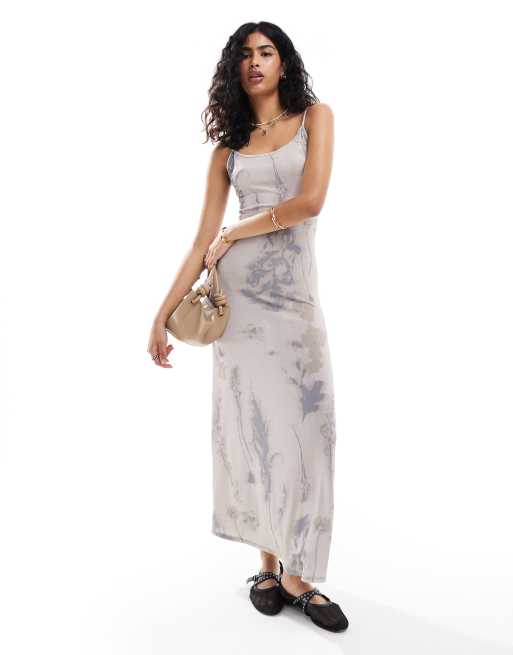 ASOS DESIGN - Robe près du corps à bretelles fines et dos échancré avec imprimé fleuri effet ombré