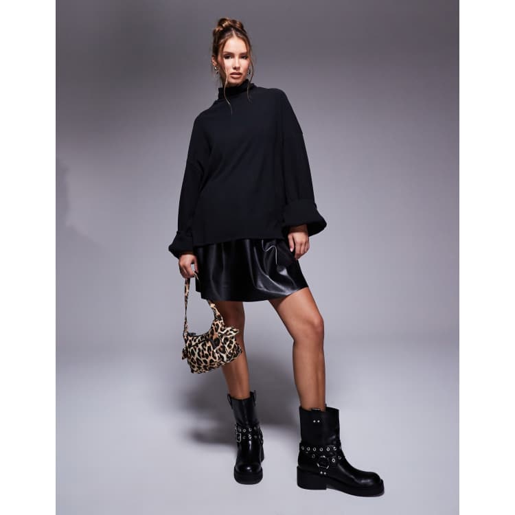 ASOS DESIGN Robe pull 2 en 1 en maille avec superposition en PU Noir