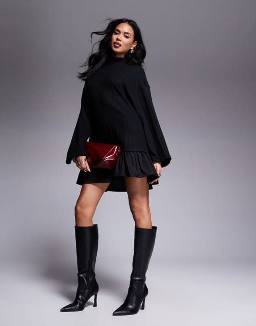 ASOS DESIGN - Robe pull à col montant et mini-jupe en popeline - Noir, 2 de 4