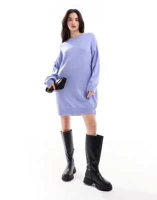 ASOS DESIGN knitted jumper mini dress with crew neck in blue - ASOS Price Checker