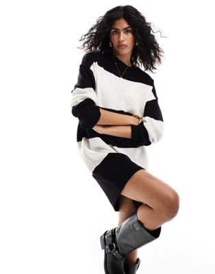ASOS DESIGN knitted jumper mini dress with crew neck in stripe - ASOS Price Checker