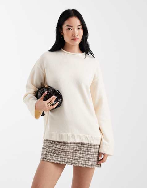 ASOS DESIGN - Robe pull en maille avec ourlet à carreaux - Écru - view 1