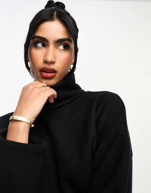 ASOS DESIGN - Robe pull longue à manches oversize avec ceinture et col roulé en tissu ultra doux - Noir, 2 de 4