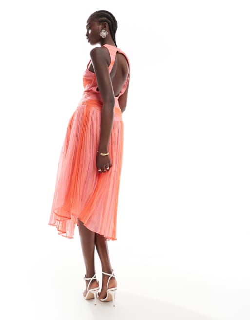 ASOS DESIGN - Robe rayée mi-longue à corsage froncé - Rose/rouge, 4 de 4