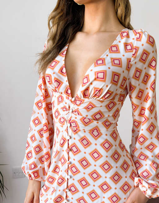 ASOS DESIGN Robe r tro longue nou e dans le dos imprim g om trique style ann es 70