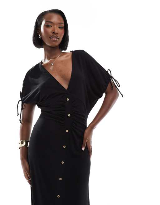 ASOS DESIGN Robe rétro mi-longue à boutons et manches nouées