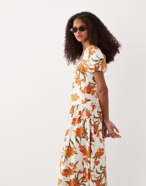 ASOS DESIGN - Robe rétro mi-longue avec imprimé fleuri et fronces à l'avant - view 1