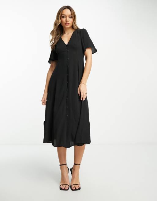 ASOS DESIGN - Robe rétro mi-longue boutonnée avec liens noués au dos, manches ange - Noir, 4 de 4