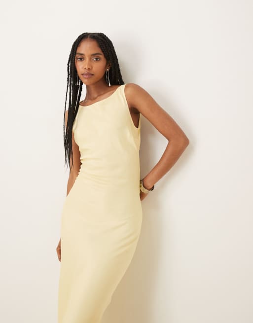 ASOS DESIGN - Robe satinée à encolure bateau et liens au dos - Babeurre, 3 de 4