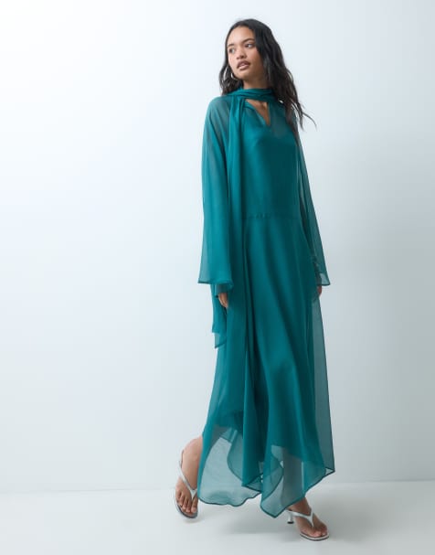 ASOS DESIGN robe smock en mousseline avec lien au cou en bleu sarcelle - view 1