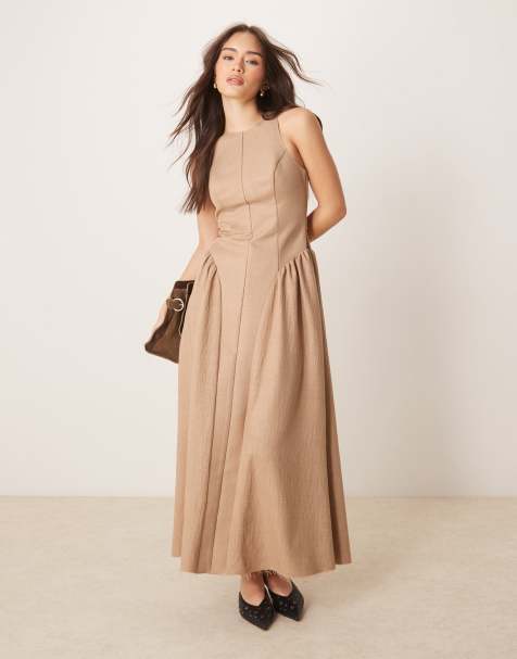 ASOS DESIGN - Robe structurée mi-longue à dos ouvert - Taupe - view 1