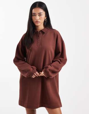 Robe sweat courte à col polo - Chocolat-Brown 34