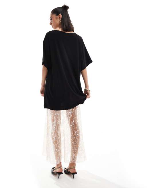 ASOS DESIGN - Robe t-shirt 2-en-1 avec jupe mi-longue à sequins - Noir, 4 de 4