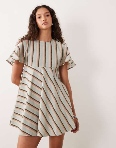ASOS DESIGN - Robe t-shirt babydoll courte à rayures - Bleu - view 1