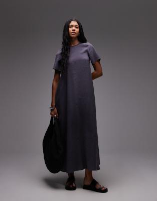 ASOS DESIGN - Robe t-shirt coupe trapèze en modal - Gris