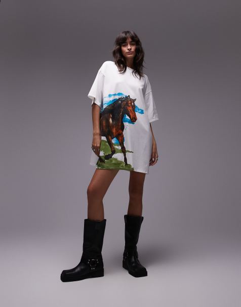 ASOS DESIGN - Robe t-shirt courte à imprimé cheval - view 1
