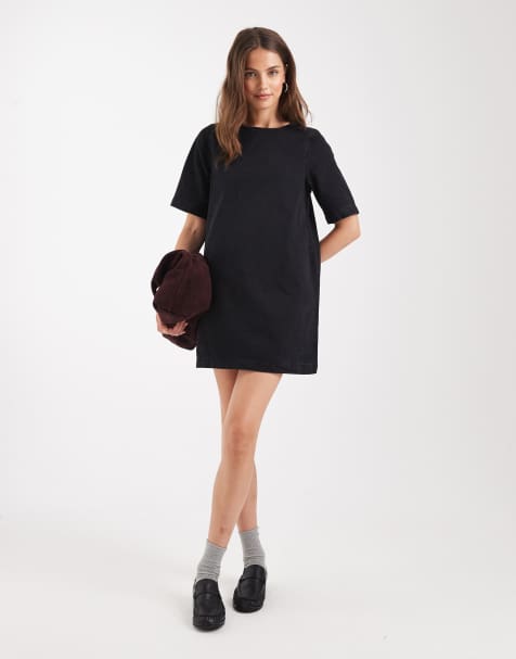 ASOS DESIGN - Robe t-shirt courte en denim - Noir délavé - view 1