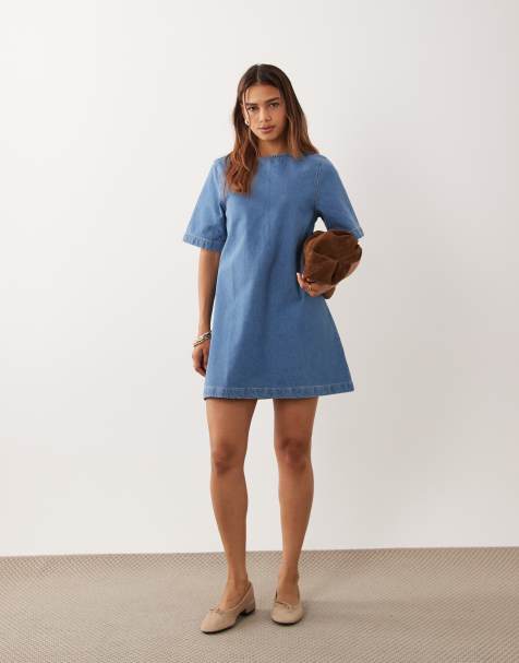 ASOS DESIGN - Robe t-shirt courte en jean - Bleu moyen - view 1