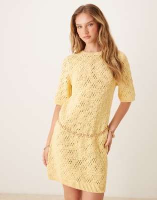 Robe t-shirt courte en maille à manches mi-longues-Blanc M