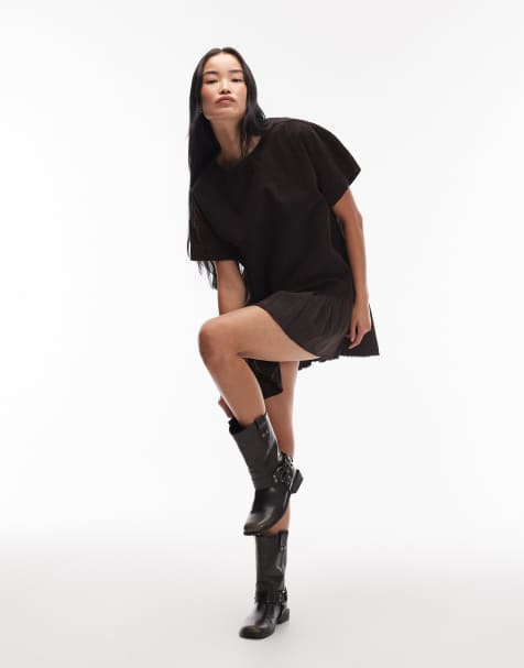 ASOS DESIGN - Robe t-shirt courte hybride en velours côtelé - Noir délavé - view 1