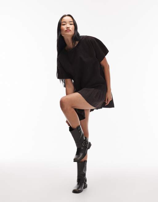 ASOS DESIGN - Robe t-shirt courte hybride oversize en velours côtelé - Noir délavé, 3 de 4