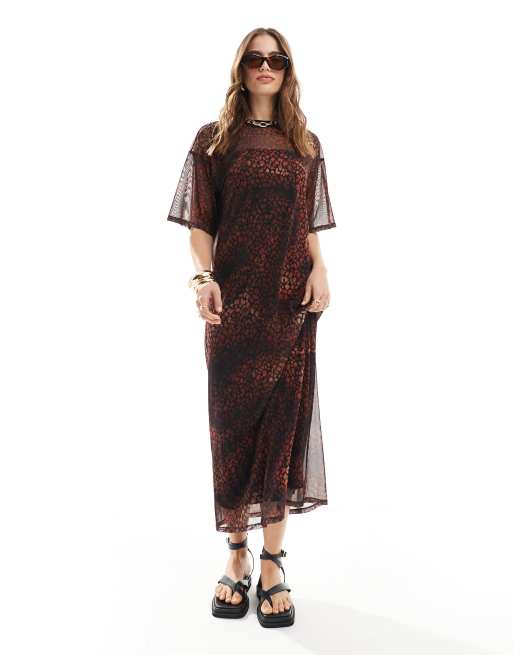 ASOS DESIGN - Robe t-shirt longueur mollet en tulle à imprimé animal