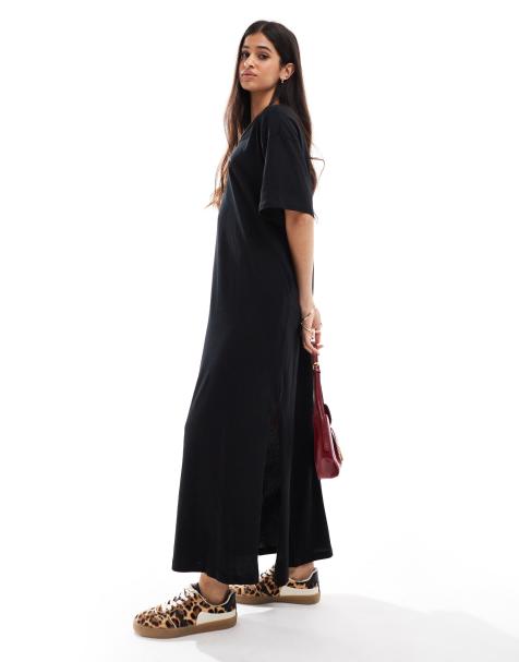 ASOS DESIGN - Robe t-shirt longueur mollet oversize - Noir - view 1