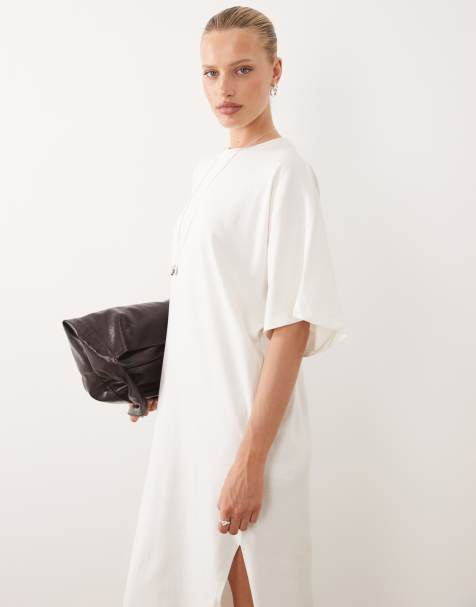 ASOS DESIGN - Robe t-shirt mi-longue à manches chauve-souris - Blanc cassé - view 1